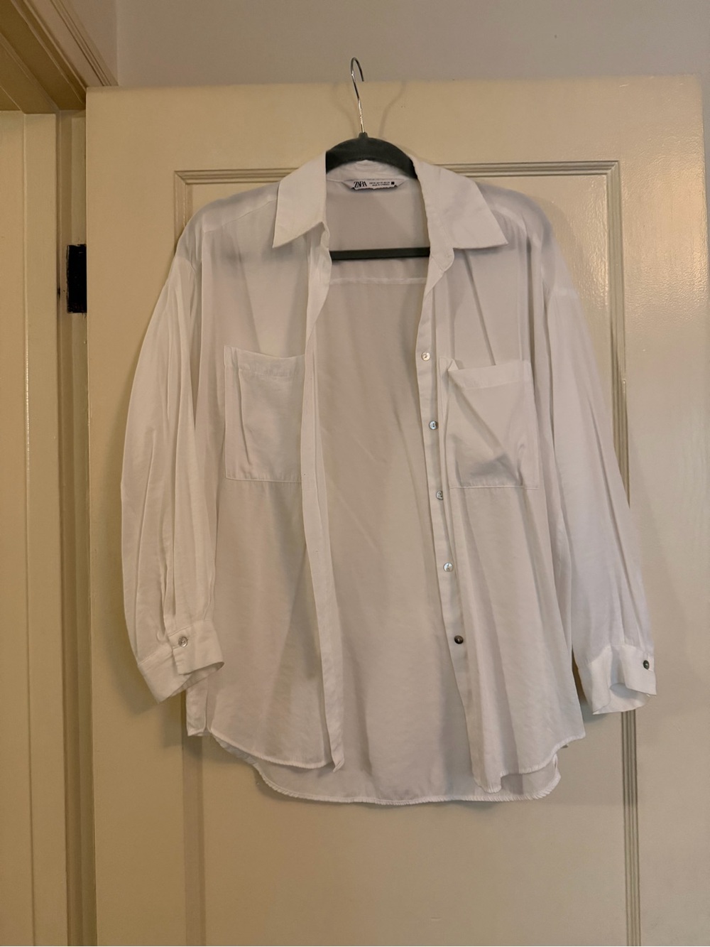 Zara Oversized White Button-Down Sheer Shirt